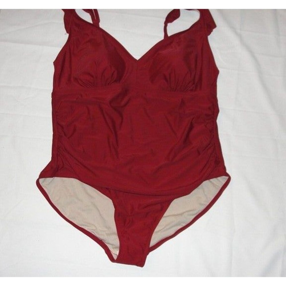 Women's plus size 3X 24W Cap-Sleeve Burgundy One-Piece Swimsuit from Kona Sol